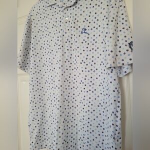 Rhoback Men’s Blue Paw Print Polo Shirt Size M Golf Active Beach Casual Tennis